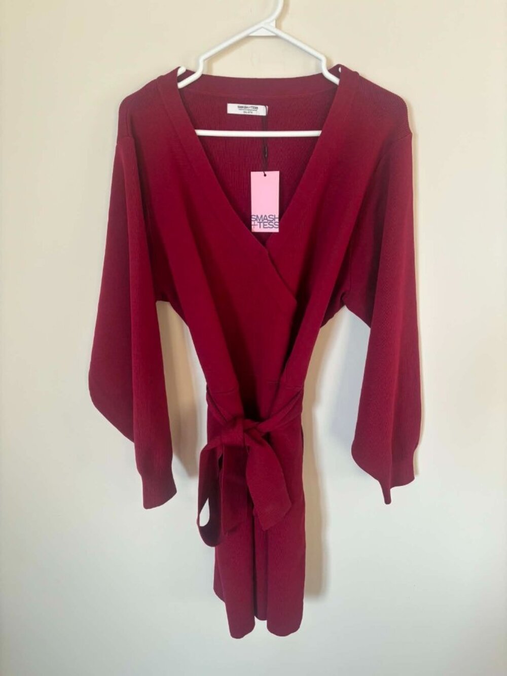 NWT SMASH + TESS  Elena Mini Dress Size 2XL Burgundy Heavy Knit Long Sleeve